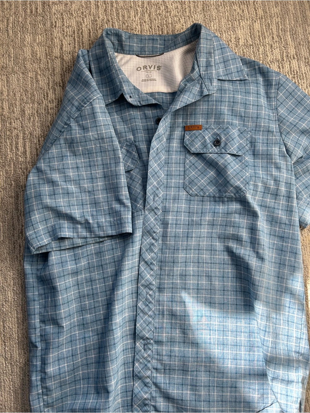 Orvis Light Blue Plaid Short-Sleeve Button-Up Shirt